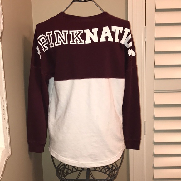 “PINK” Burgundy and White Long-Sleeve Shirt - Picture 7 of 7